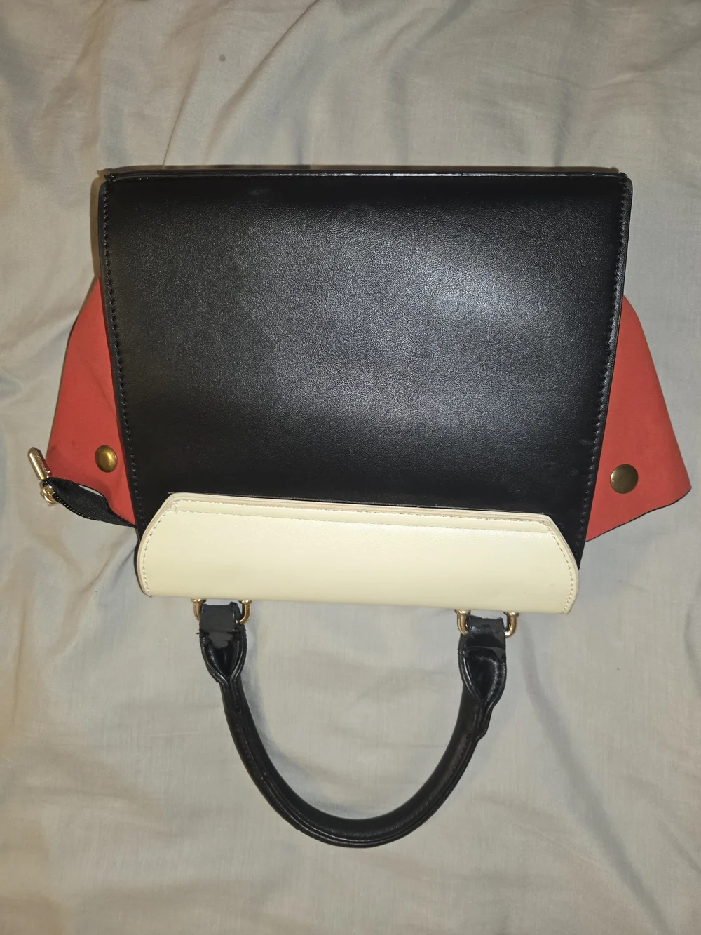 Classic Tricolor Top-Handle Satchel - Black, Cream & Red